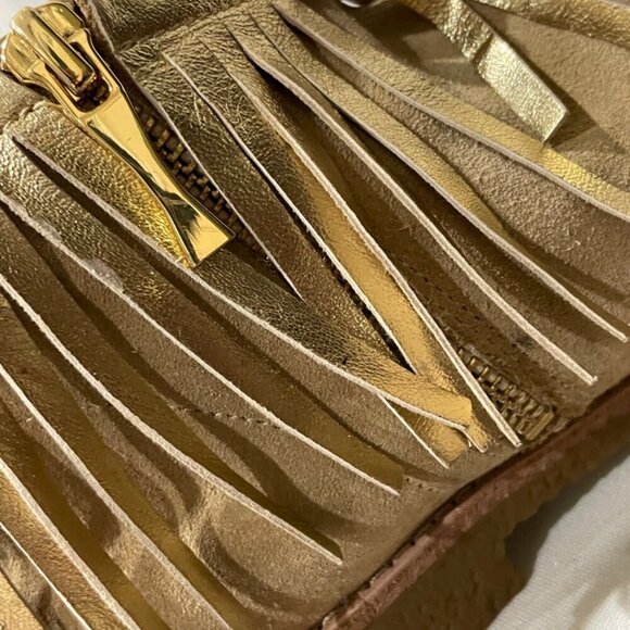kATE SPADE ANKLE BOOTS FRINGE BOHO SUEDE GIPSY TAN/GOLD TRUFFLE SIZE 6.5 - Picture 10 of 16
